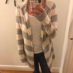 Aqua cashmere striped cardigan with hood